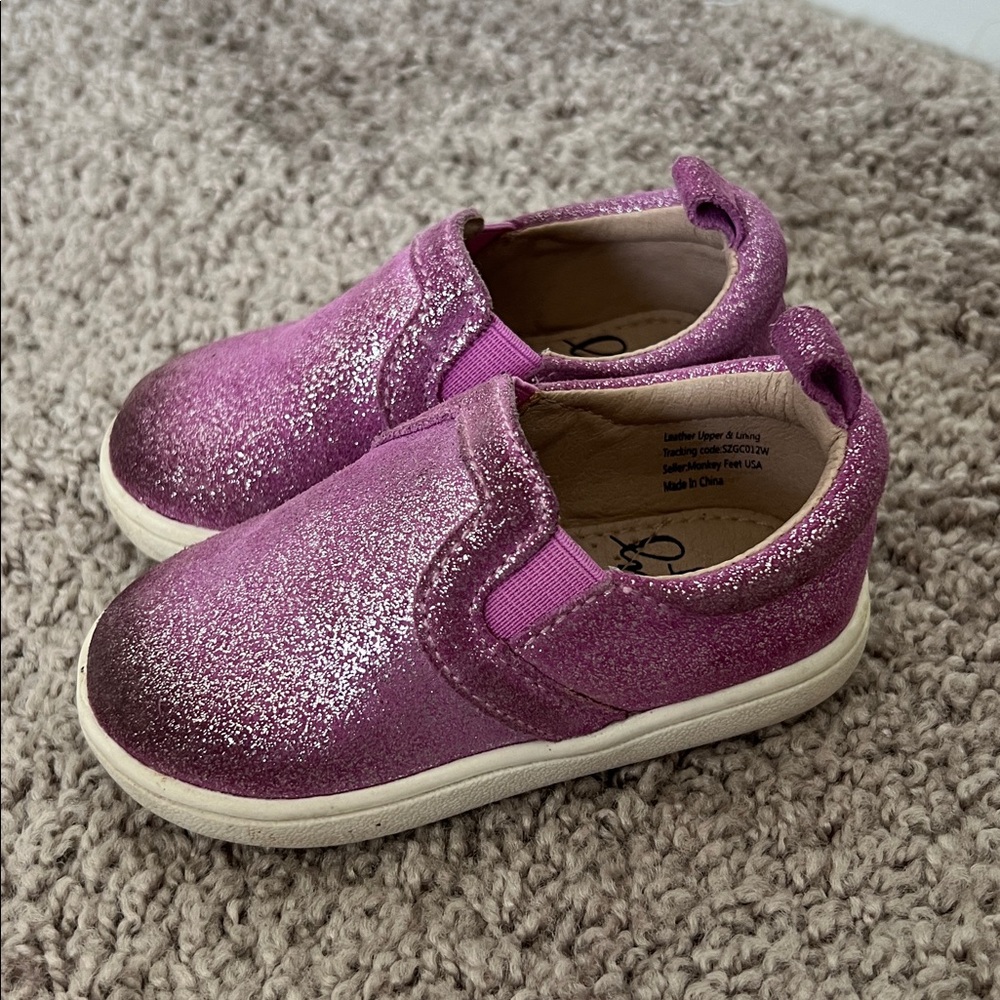 Monkey Feet Leather Purple Pink Glitter Toddler Sneakers